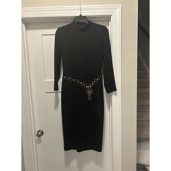 WOMAN VINTAGE Dawn Joy Fitted Stretchy Long Dress With Gold Accents Size Medium - Picture 1 of 8